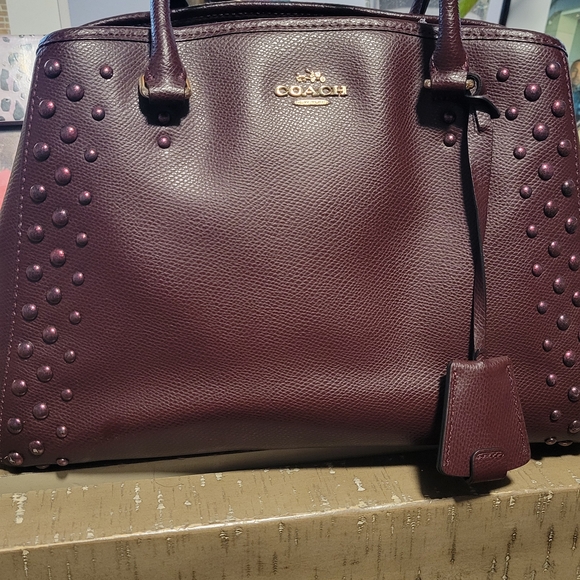 Coach Handbags - COACH Studded Leather Tote Bag in Deep Burgundy